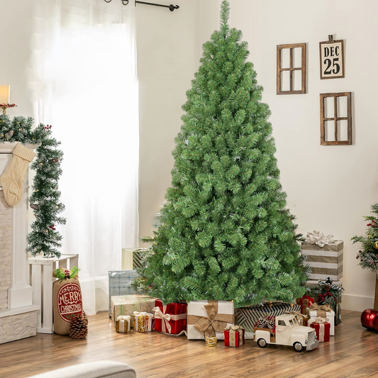 8FT Christmas Tree with Memory Wire, 1430 Tips Hinged Artificial PVC Tree, Easy Setup Green Xmas Tree for Indoor Holiday Decoration